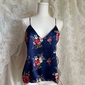 Dark Blue Floral Satin Camisole